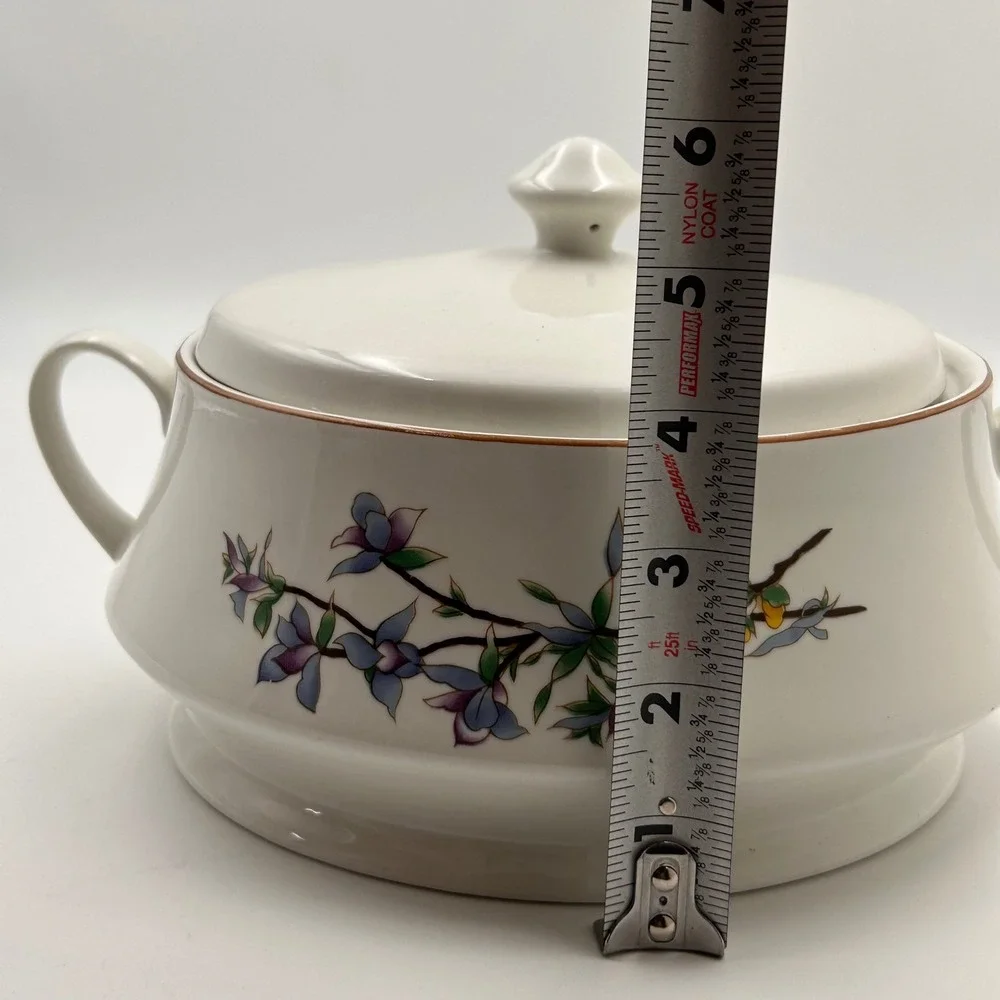 Woodhill Casserole Dish with Lid White Floral Ceramic Serving Bowl Cottagecore
